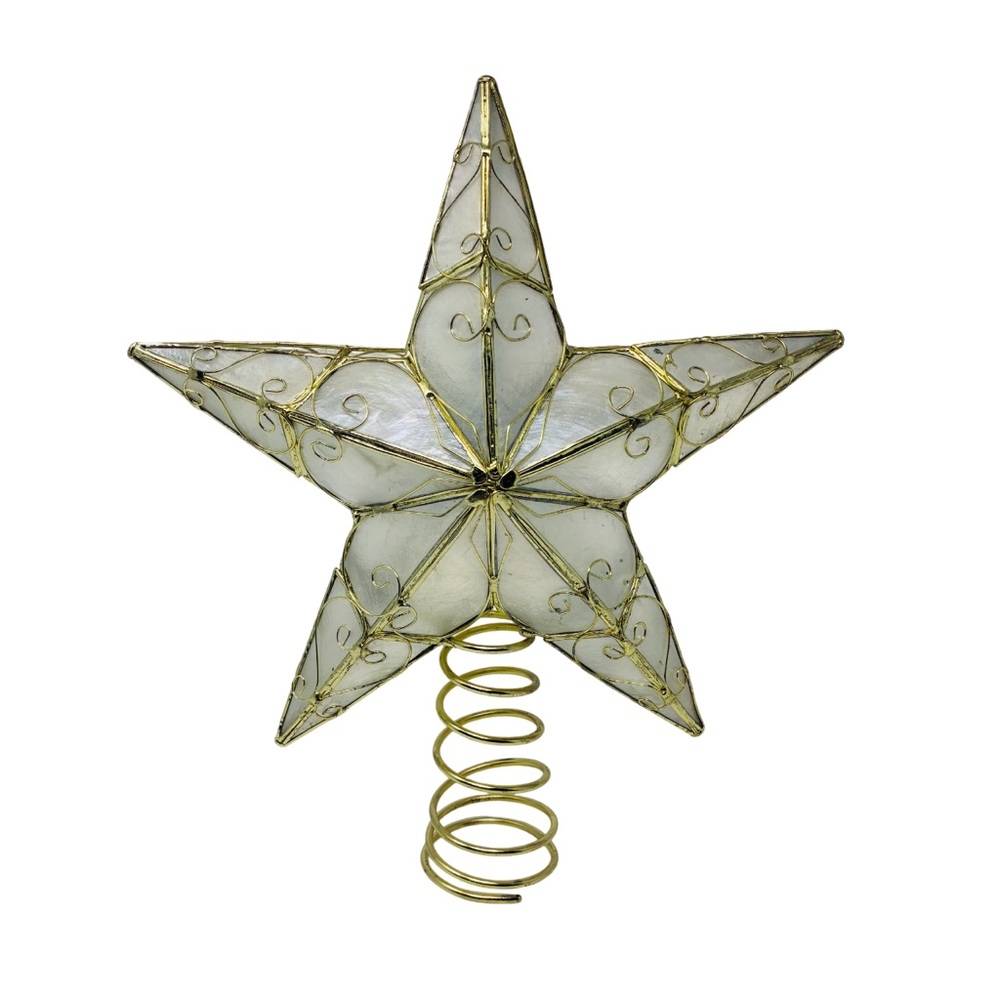 Capiz Shell Gold Star Christmas Tree Topper with Gold Filigree Decoration VTG